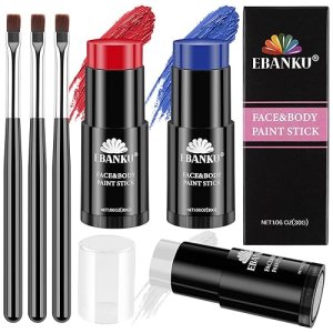 EBANKU Clown White Black Blue Face Paint Stick, Waterproof Body Makeup for Christmas Cosplay