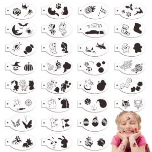 OOTSR 30 Face Paint Stencils for Kids Adult, Reusable Template for Party Holiday Halloween Makeup Art Painting