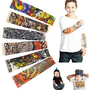 Temporary Tattoo Sleeves for Kids 6pcs, Sunscreen, Eagle Skull Dragon Clown Snake