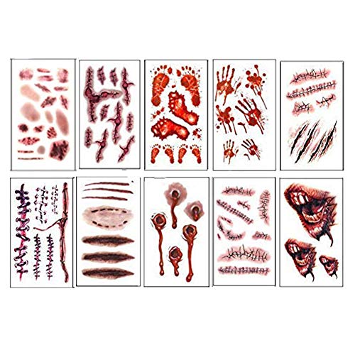 Halloween Waterproof Tattoos Stickers for Men and Women - 10 Sheets