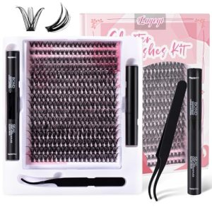 Lash Extension Kit, 320 Pcs Individual Lashes, 40D Cluster D Curl 8-16 Mix Length Clusters DIY Lash Extension