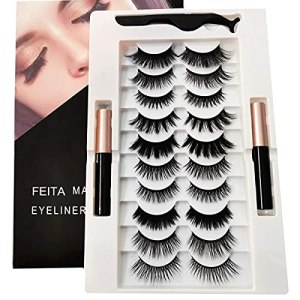 FEITA Magnetic Eyelashes Kit with Eyeliner - 10 Pairs Natural Look