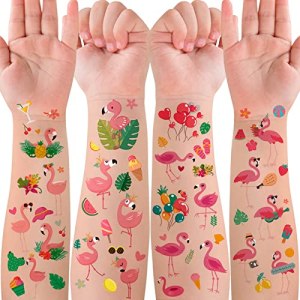 Flamingo Temporary Tattoos for Kids, Summer Beach Party Decorations, 10 Sheets