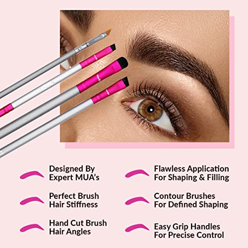 Eyebrow Brush Kit Thin Angled - Eye Brow Concealer Contour Brush to Shape and Conceal Eyes Duo Spoolie Brushes Firm Bristles Definer for Filling Pomade Gel | Defining Arches Winged Eyeliner Stencil Vertex 4 Piece Set - Image 3