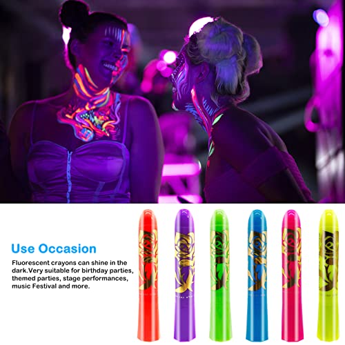 Glow In The Dark Face Paint Crayons Kit 6 Colors UV Black Light Makeup Non-Toxic - Image 3