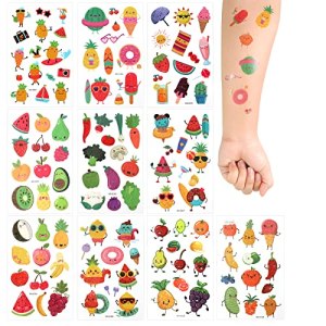 KINBOM 10 Sheets Temporary Fruit Tattoos for Kids, Waterproof Sweat Resistant, 8 Types