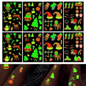182pcs Glow In The Dark Tattoos, Christmas Temporary Waterproof Luminous Mixed Style Tattoos Sticker Stocking Stuffers