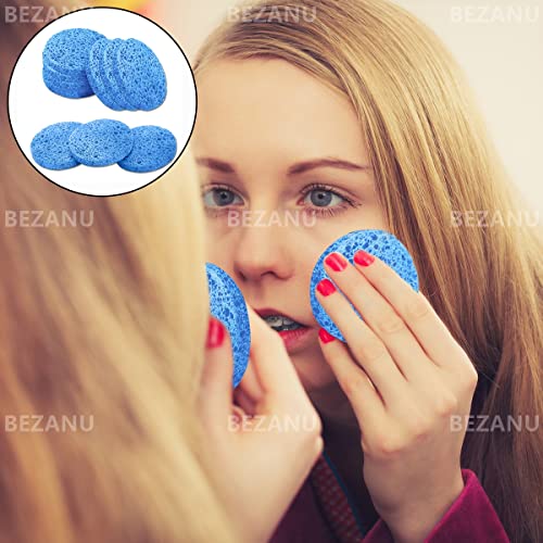 Facial Sponges, 10 Pcs Compressed Reusable Cleansing Sponges for Daily Facial Cleansing and Exfoliating (Blue) - Image 3