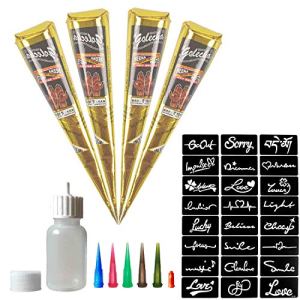 India Painting Tattoo Paste Cone, Black Body-Painted Stickers, 24 Free Stencil