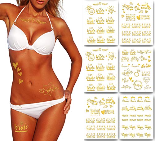 Team Bride Bachelorette Metallic Tattoos (6 Sheets) Gold and Silver Party Favors
