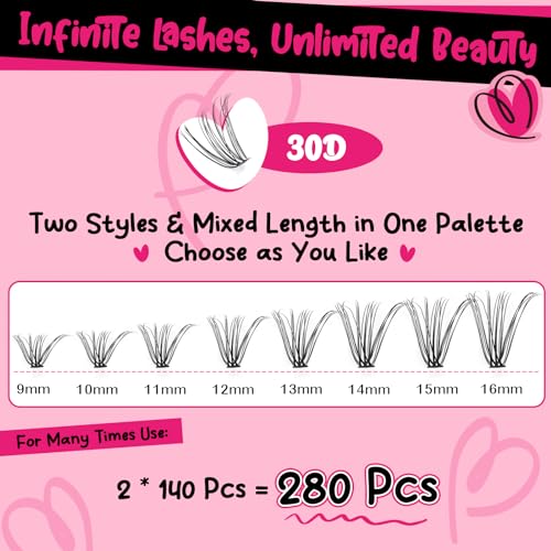 Lash Extension Kit 280Pcs Individual Lashes with Various Styles for DIY - Image 62