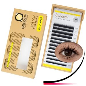 SEEDEW Bottom Eyelash Extension, MIX5-7mm J Curl 0.10mm 12 Rows/Tray, Classic Individual Single Natural Soft Lightweight Lashes Grafting Supplies for Lash Artists Salon (Matte Black-0.1-J-MIX5-7mm)