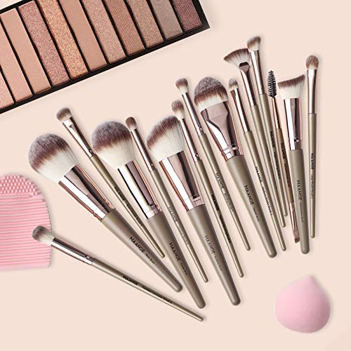 Makeup Brushes, 15 Pcs Professional Set with Makeup Sponges and Brush Cleaner, Champagne - Image 4