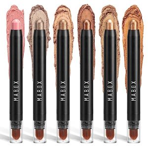 6 Colors Glitter Eyeshadow Stick Set, Waterproof & Long Lasting Eye Shadow Pencil, Matte & Glitter & Metallic