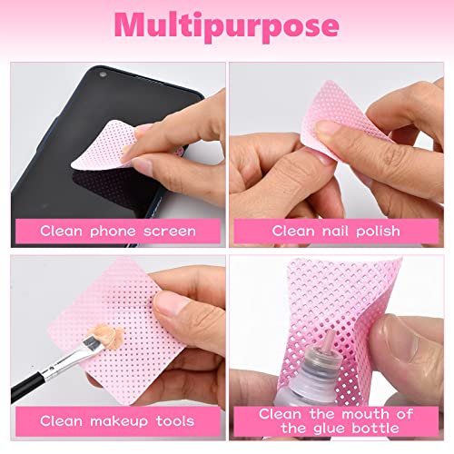 Dokpav 400 PCS Pink No Lint Nail Wipes, Eyelash Glue Cleaning Cotton Pads, 2 Bottles Non-woven Lash Glue Cleaning Cotton - Image 2