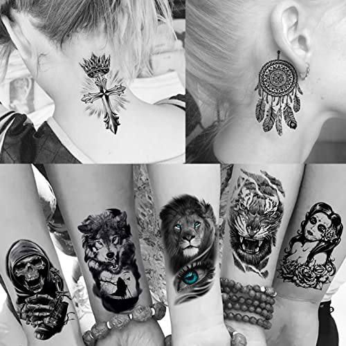 Realistic Black Rose Peony Flower Temporary Tattoos For Women, 63 Sheets - Image 4
