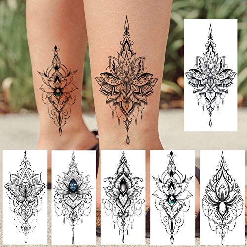 TASROI 32 Sheets Sexy Black Henna Temporary Tattoos For Women Girls Mehnid Lace Tatoo Sticker Neck, Mandala Flower Butterfly Lotus Rose Tattoo Temporary Dreamcatcher Elephant Henna Tattoo Kit Adults - Image 5