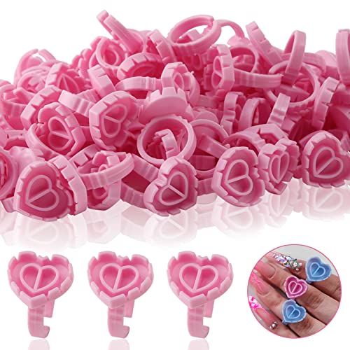 500Pcs Glue Rings for Eyelash Extensions, CINRA Pink Disposable Lovely Heart Shape