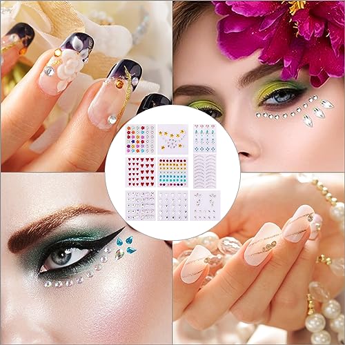 9 Sheets Festival Face Gems Stickers, Self-Adhesive Rhinestone Stickers for Face Eye Body Nail DIY Decoration - Image 4
