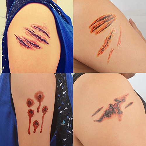 COKOHAPPY Halloween Bleeding Wound Scar Flash Temporary Tattoo 10 Sheets - Image 3