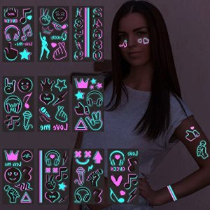 Glow In The Dark Tattoos Music Notes Numbers Crown UV Blacklight Temporary Tattoos