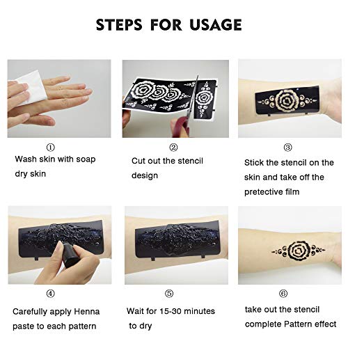 Xmasir 12 Sheets Large Henna Tattoo Stencil Templates, Indian Arabian Self Adhesive Tattoo Sticker for Hand Body Paint (S8) - Image 4