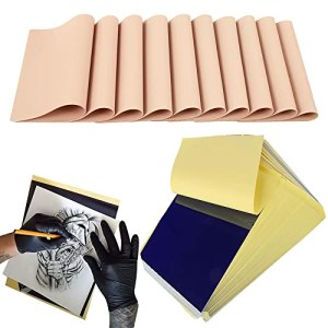 Rayyl Tattoo Practice Skin with Transfer Paper 10Pcs 7.4*5.6 inch Blank Tattoo Practice Skin 30Pcs 11*8.5 inch Stencil Paper