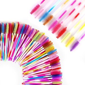 JSRQT 200 Pack Eyebrow Lash Brushes Makeup Kit for Eyelash Extensions Disposable Mascara Wands Mixed Colors