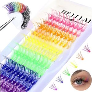 "Colored Lash Clusters Individual Lashes 120Pcs D Curl 14mm 16mm Mixed 6 Colors Rainbow DIY Eyelashes"