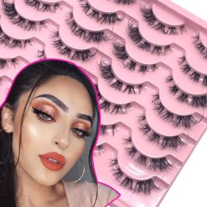IFLOVEDEKD 14 Pairs Clear Band False Eyelashes Natural Look 3D Cat Eye Lashes Fluffy Fake Lashes Soft Short Lashes Pack