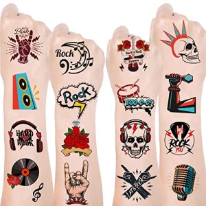 Rock and Roll Temporary Tattoos 20 Sheets Born to Rock 50s/80s Theme Party Favors