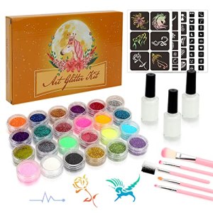 Girls Glitter Tattoos for Kids Art and Crafts Kit Face Temporary Tattoo Set for 7-12 Year Olds