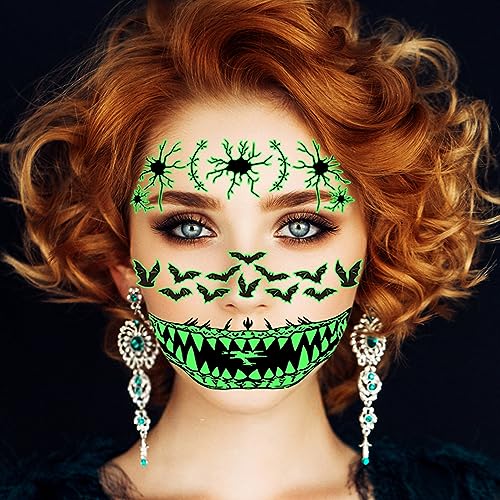 Halloween Face Tattoos Glow in the Dark Stickers 8 Sheets Masquerade Mask Face Tattoo - Image 3
