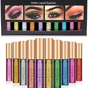 "10pcs Sexy Glitter Liquid Eyeliner Set Red White Gold Waterproof Beauty Makeup"
