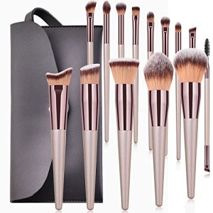 XMOSNZ Makeup Brushes, 10 Pcs Premium Synthetic Set with Bag (Champagne)