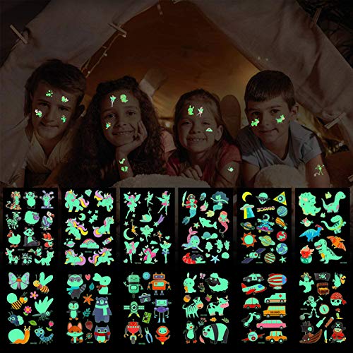 Taicanon 12 Sheets 135pcs Glow In The Dark Mixed Style Cartoon Temporary Tattoos for Kids - Image 4