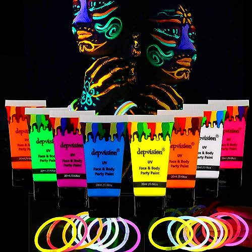 Depvision Glow in the Dark UV Face and Body Paint 8 x 20 ml Neon Blacklight Reactive