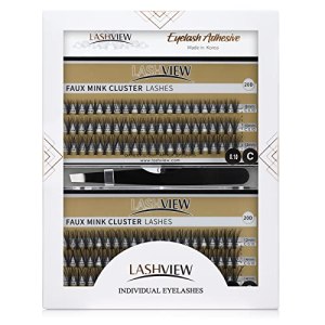 LASHVIEW Eyelash Extension Kit, Faux Mink Cluster Lashes, Individual Lashes, Glue & Tweezers