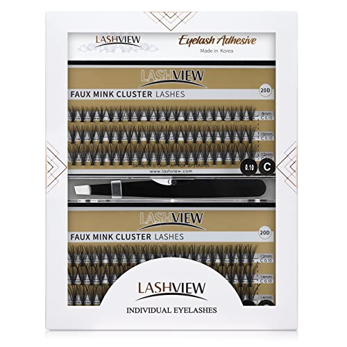 LASHVIEW Eyelash Extension Kit, Faux Mink Cluster Lashes, Individual Lashes, Glue & Tweezers