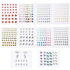 KINBOM 10 Sheets Face Gems Stickers, Assorted Styles, Self-Adhesive Rhinestones