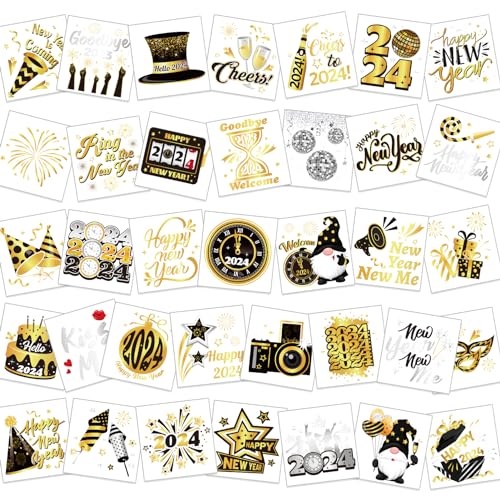 New Year Party Favors Tattoos Stickers 72pcs 2024, Happy New Year Eve Decorations