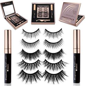 Magnetic Eyelashes & Eyeliner Set, Reusable Natural Lashes, 5 Pairs Kit, Free Applicator