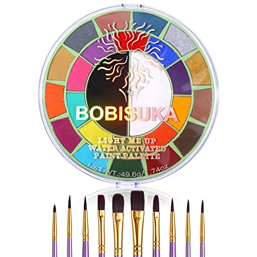 BOBISUKA 25 Color Face Body Paint + 10PCS Purple Brushes Set Water Activated