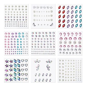 KINBOM 9 Sheets Face Gems Stickers, Self-Adhesive Rhinestones for Makeup Face Diamonds Face Jewels Stick on Pearl Stickers for Face Eye Body Nail Festival Party