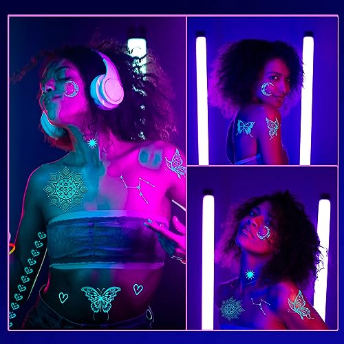 Blue Glow in the Dark Indian Lace Temporary Tattoos for Woman Girls Hand Arm Body Art - Image 2