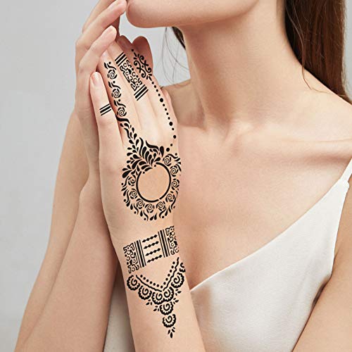 Xmasir 12 Sheets Large Henna Tattoo Stencil Templates, Indian Arabian Self Adhesive Tattoo Sticker for Hand Body Paint (S8) - Image 3