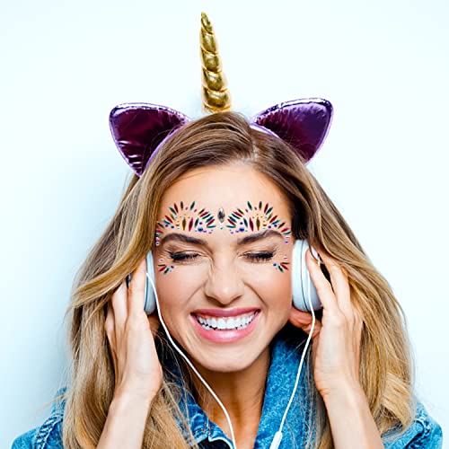 Cinvo Face Gems Glitter 3 Sets Temporary Tattoos Eyes Body Jewels Face Stickers Rhinestone for Festival Party - Design B - Image 4