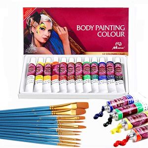 Face Paint Kit,12 Colors Professional Face Painting Tubes, Non-Toxic & Hypoallergenic, Rich Pigment, with 10Pieces Round Pointed Tip Nylon Hair Brush