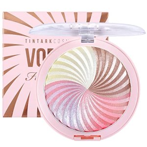 TINTARK 4 inch Supersize Vortex Highlighter Palette for Face Body Cheek, Pink Pearl, Rose Gold, Peach