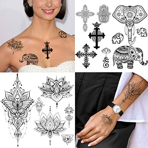 EGMBGM 28 Sheets Tribal Henna Temporary Tattoos - Elephant Ganesha Lace Mehndi Hena Tattoo Kits - Image 5